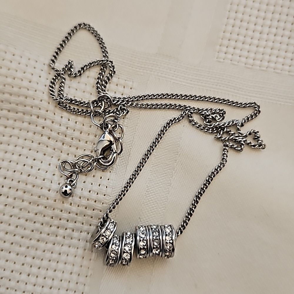 Women's Silver Necklace With White Stones 8"